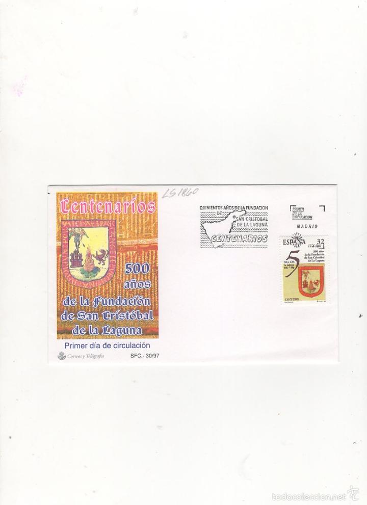 Sellos: SOBRE PRIMER DIA DE CIRCULACION, 500 A&Ntilde;OS  FUNDACION SAN CRISTOBAL DE  LAGUNA,MADRID,1997.