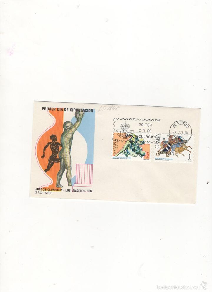 Sellos: SOBRE PRIMER DIA DE CIRCULACION, JUEGOS OLIMPICOS LOS ANGELES, MADRID, 1984.