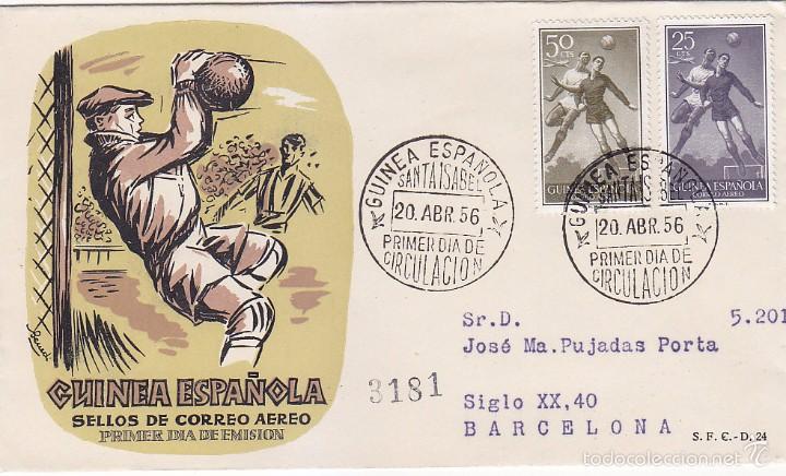 Francobolli: FUTBOL GUINEA ESPA&Ntilde;OLA SERIE BASICA 1955-56 (EDIFIL 350/51) EN SPD CIRCULADO DEL SERVICIO FILATELICO