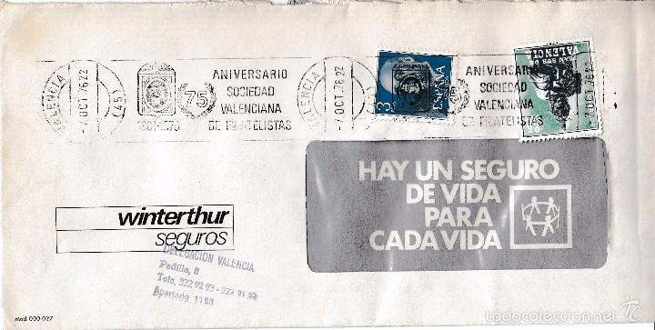 Selos: 1976 VALENCIA.75 ANIVERSARIO SOCIEDAD VALENCIANA FILATELISTAS MATASELLOS ESPECIAL.SOBRE WINTERTHUR