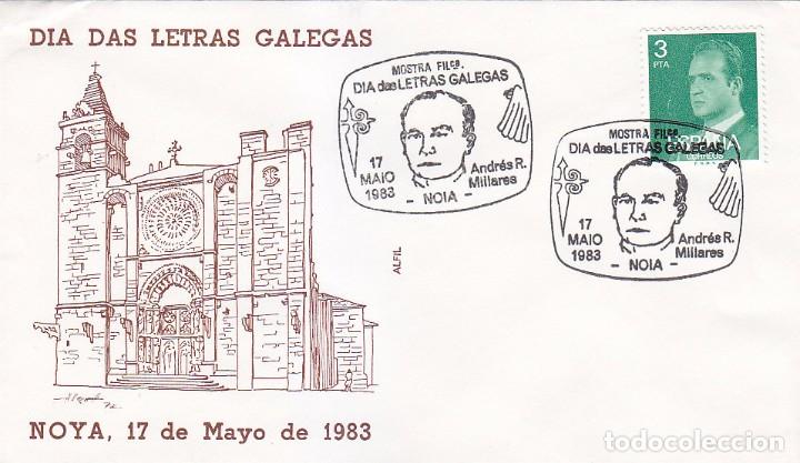 Sellos: ANDRES R MILLARES DIA DAS LETRAS GALEGAS, NOIA NOYA (A CORU&Ntilde;A) 1983. RARO MATASELLOS EN SOBRE ALFIL