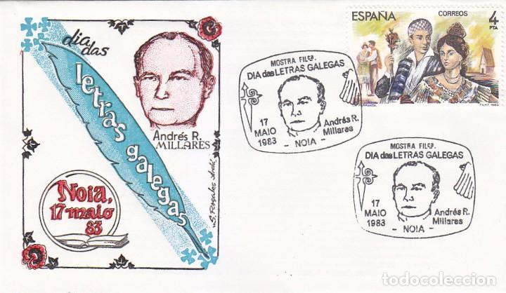 Sellos: ANDRES R MILLARES DIA DAS LETRAS GALEGAS, NOIA NOYA (A CORU&Ntilde;A) 1983. MATASELLOS RARO SOBRE ILUSTRADO