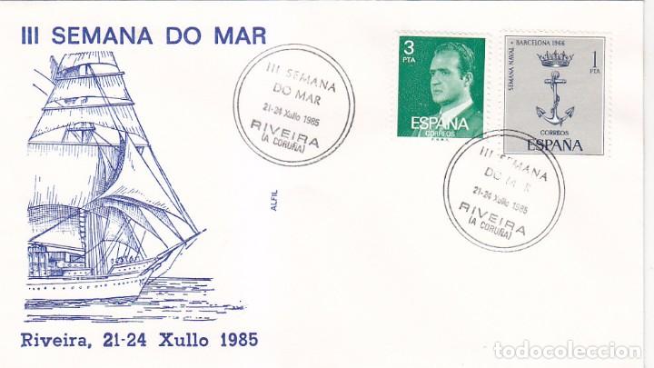 Sellos: BARCOS III SEMANA DO MAR, RIVEIRA (A CORU&Ntilde;A) 1985. RARO MATASELLOS EN SOBRE DE ALFIL