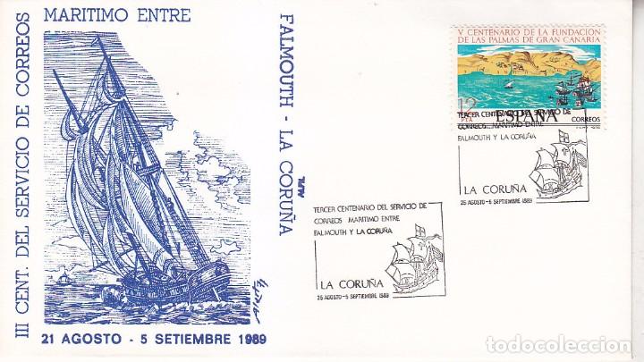 Sellos: BARCOS III CENTENARIO CORREO MARITIMO FALMOUTH-LA CORU&Ntilde;A 1989. RARO MATASELLOS EN SOBRE DE ALFIL