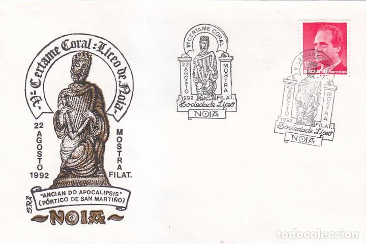 Sellos: MUSICA CORAL LICEO V CERTAME, NOIA NOYA (A CORU&Ntilde;A) 1992. RARO MATASELLOS EN SOBRE BONITA ILUSTRACION