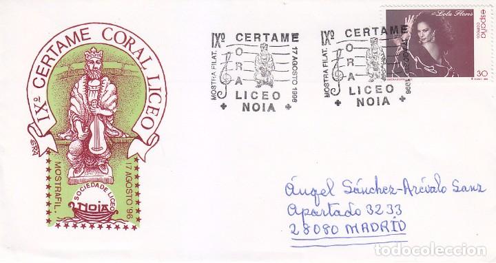 Sellos: MUSICA CORAL LICEO IX CERTAME, NOIA NOYA (A CORU&Ntilde;A) 1996. RARO MATASELLOS EN SOBRE ILUSTRADO VER