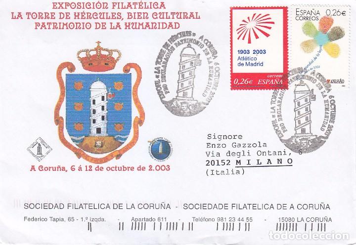 Sellos: LA TORRE DE HERCULES PRO DECLARACION PATRIMONIO HUMANIDAD, CORU&Ntilde;A 2003. MATASELLOS RARO SOBRE FAROS