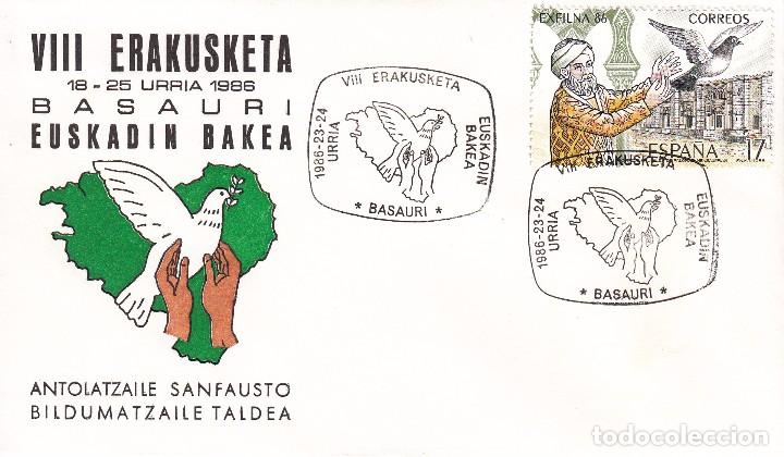 Sellos: SOBRE: 1986 BASAURI. VIII ARAKUSKETA. EUSKADIN BAKEA - Foto 1
