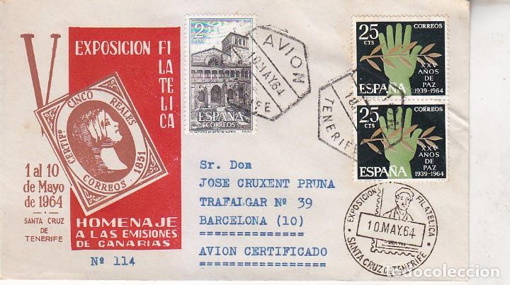 Sellos: PINTURA V EXPOSICION, SANTA CRUZ DE TENERIFE CANARIAS 1964. MATASELLOS ZULOAGA SOBRE CIRCULADO AVION