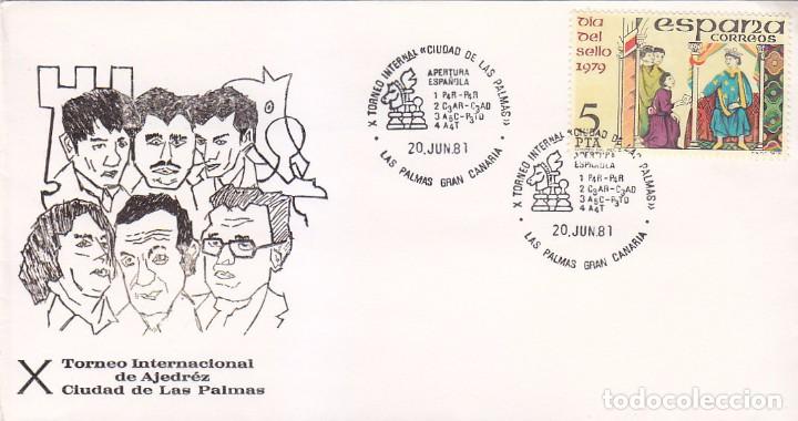 Sellos: AJEDREZ X TROFEO INTERNACIONAL CIUDAD DE LAS PALMAS (CANARIAS) 1981. MATASELLOS RARO SOBRE ILUSTRADO