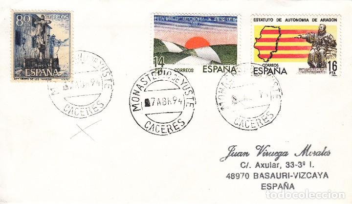 Sellos: SOBRE: 1994 CACERES. MONASTERIO DE YUSTE - Foto 1