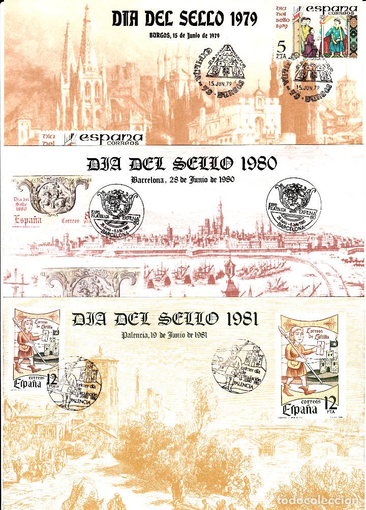 Francobolli: 3 DOCUMENTOS MATASELLOS EXFILNA 79 ,80, 81  BURGOS-BARCELONA-PALENCIA  -edici&oacute;n fnmt