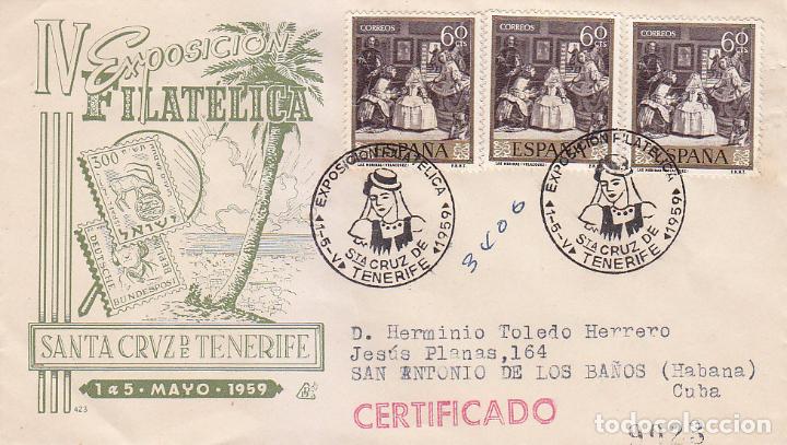 Sellos: CENTENARIO CIUDAD IV EXPOSICION SANTA CRUZ TENERIFE CANARIAS 1959 MATASELLOS SOBRE DP CIRCULADO CUBA
