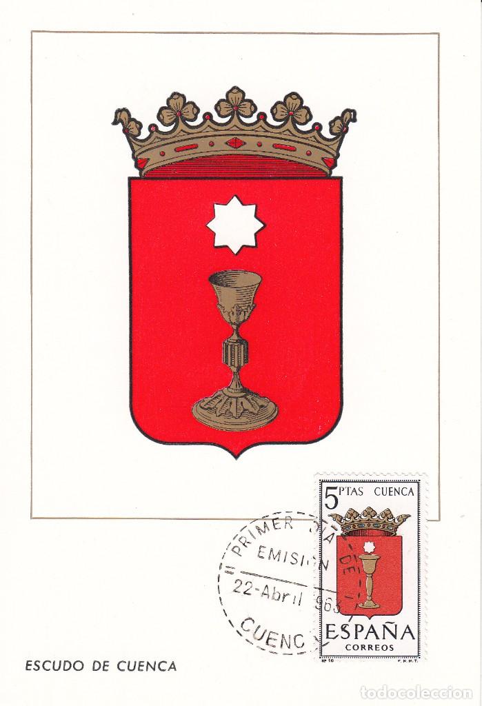 Sellos: TARJETA POSTAL: 1963 CUENCA. ESCUDO - Foto 1