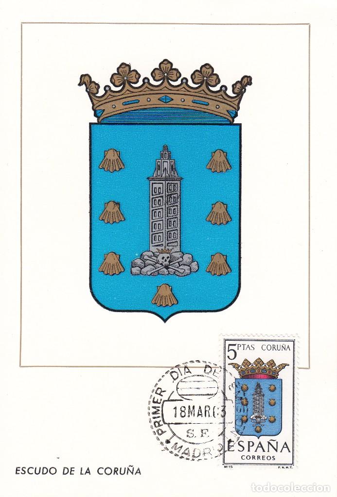 Sellos: TARJETA POSTAL: 1963 LA CORU&Ntilde;A. ESCUDO - Foto 1