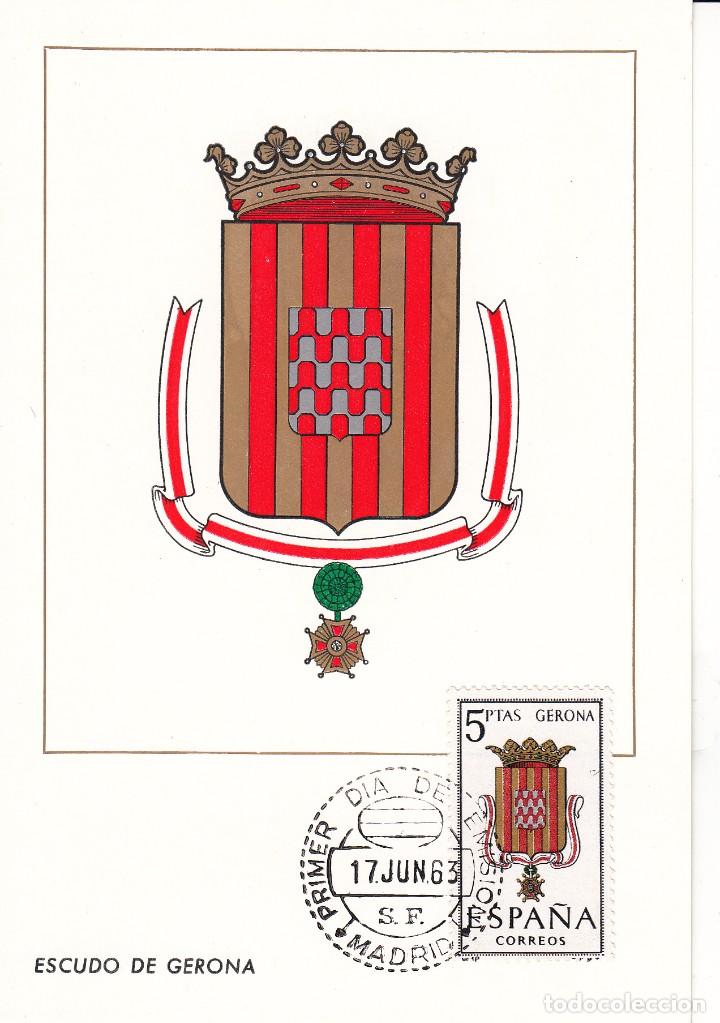 Sellos: TARJETA POSTAL: 1963 GERONA. ESCUDO - Foto 1