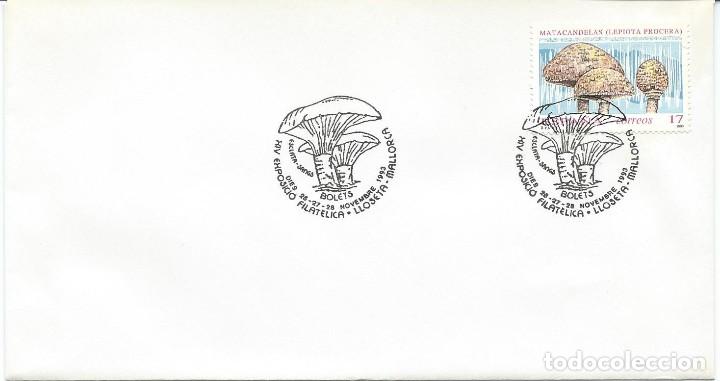 Sellos: 1993. LLOSETA. MALLORCA. MATASELLOS/POSTMARK EXPOSICI&Oacute;N FILAT&Eacute;LICA. MICOLOG&Iacute;A/MYCOLOGY. MUSHROOM.