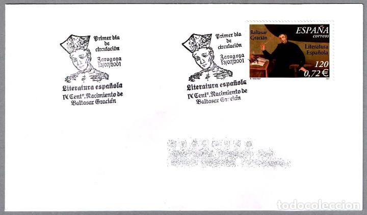 Selos: Matasellos Primer Dia - LITERATURA ESPA&Ntilde;OLA - BALTASAR GRACIAN. Zaragoza, Aragon, 2001