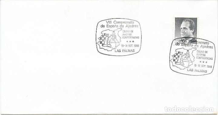 Sellos: 1988. LAS PALMAS. MATASELLOS/POSTMARK. VIII CAMPEONATO DE ESPA&Ntilde;A DE AJEDREZ CAJAS DE AHORRO. CHESS.