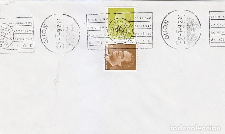Timbres: PSOE CIEN A&Ntilde;OS DE SOCIALISMO EN GIJON (ASTURIAS) 1992. RARO MATASELLOS DE RODILLO EN SOBRE.
