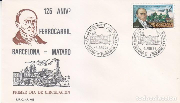 Stamps: TRENES AMBULANTE BARCELONA-MATARO 125 ANIVERSARIO FERROCARRIL 1974. RARO MATASELLOS EN SOBRE DEL SFC
