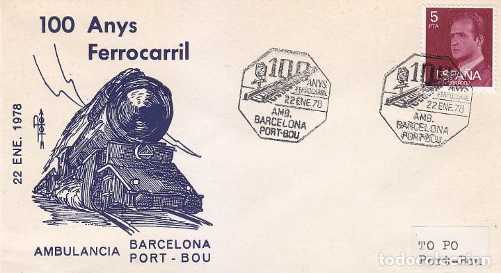 Sellos: TRENES AMBULANTE 100 ANYS FERROCARRIL BARCELONA-PORT BOU (GERONA) 1978 MATASELLOS RARO SOBRE DE TOPO