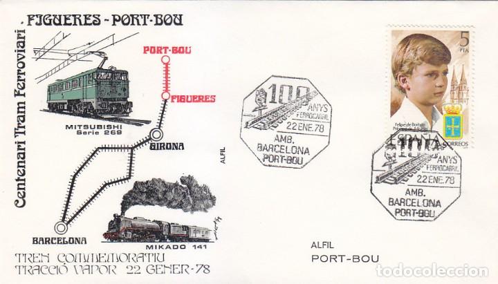 Sellos: TRENES AMBULANTE 100 ANYS FERROCARRIL BARCELONA-PORT BOU (GERONA) 1978. MATASELLOS SOBRE ALFIL MOD 1