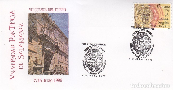 Sellos: UNIVERSIDAD PONTIFICIA VII EXPOSICION CUENCA DEL DUERO, SALAMANCA 1996. MATASELLOS RARO SOBRE MOD 2