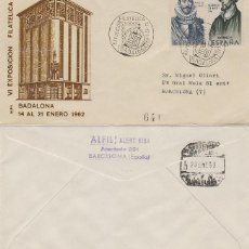 Sellos: AÑO 1962, EXPOSICION FILATELICA DE BADALONA EN SOBRE DE ALFIL CIRCULADO