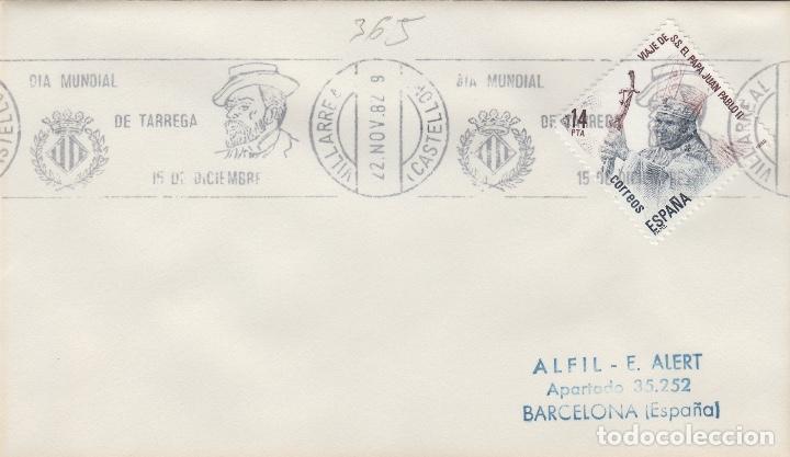 Sellos: VILLARREAL ( CASTELLON) 1982 - DIA MUNDIAL DE TARREGA - SOBRE CON MATASELLOS DE RODILLO