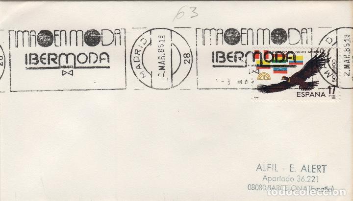Sellos: MADRID 1985 - IBERMODA MODA  - SOBRE CON MATASELLOS DE RODILLO - Foto 1