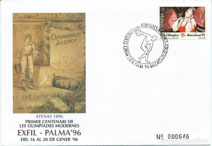 Sellos: 1996. PALMA DE MALLORCA. MATASELLOS/POSTMARK. EXP. CENT. JUEGOS OL&Iacute;MPICOS. OLYMPIC GAMES. DEPORTES.