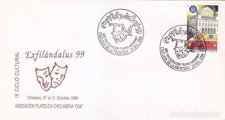 Sellos: TEATRO MODERNO A&Ntilde;O INAUGURACION EXFILANDALUS-99 CHICLANA FRONTERA (CADIZ) 1999 MATASELLOS RARO SOBRE