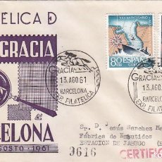 Sellos: HIPICA DEPORTES XII EXPOSICION DE GRACIA, BARCELONA 1961. MATASELLOS EN SOBRE CIRCULADO DE DP. RARO.. Lote 139608434