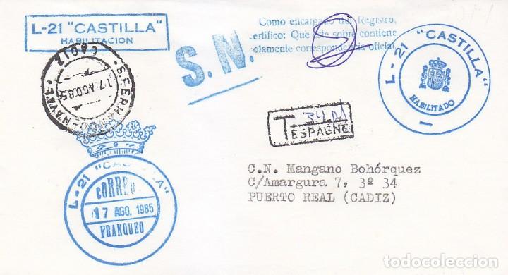 Sellos: FRANQUICIA BARCOS MARCA BUQUE L-21 CASTILLA, SAN FERNANDO NAVAL (CADIZ) 1985. MATASELLOS SOBRE RARO