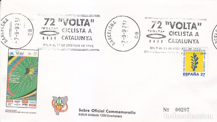 Sellos: CICLISMO 72 VOLTA CICLISTA A CATALUNYA, BARCELONA 1992 RARO MATASELLOS DE RODILLO EN SOBRE ILUSTRADO