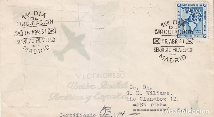 Sellos: VI CONGRESO DE LA UNION POSTAL DE LAS AMERICAS Y ESPA&Ntilde;A UPAE 1951 (EDIFIL 1091) EN SPD CIRCULADO ET