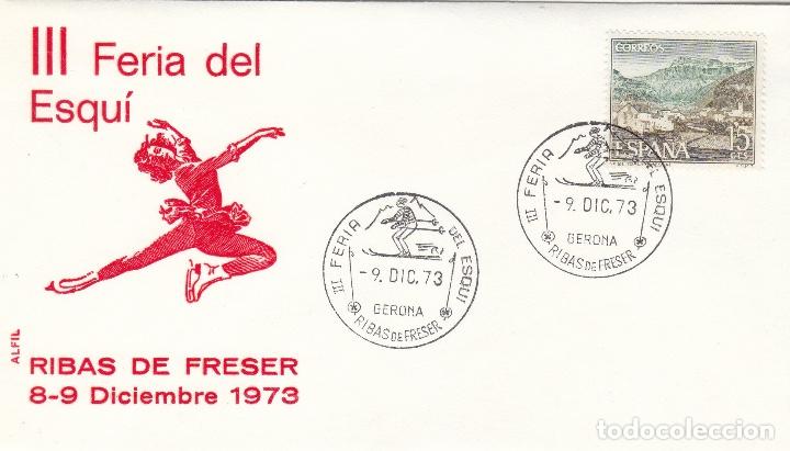 Sellos: 1973 RIBAS DE FRESER ( GERONA ) , III FERIA DEL ESQU&Iacute; , DEPORTES -SOBRE ALFIL