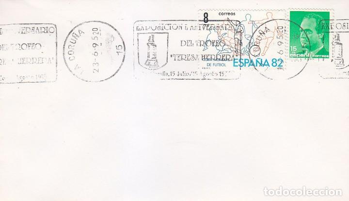 Sellos: DEPORTES FUTBOL TROFEO TERESA HERRERA 50 L ANIVERSARIO, CORU&Ntilde;A 1995 RARO MATASELLOS RODILLO EN SOBRE