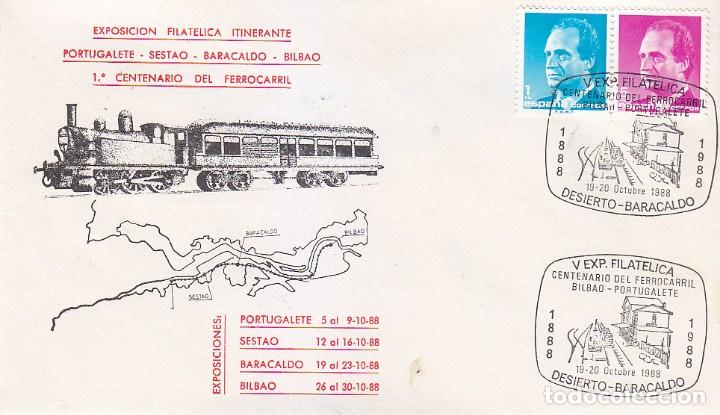 Timbres: TRENES FERROCARRIL BILBAO-PORTUGALETE CENTENARIO, DESIERTO-BARACALDO (VIZCAYA) 1988. RARO MATASELLOS