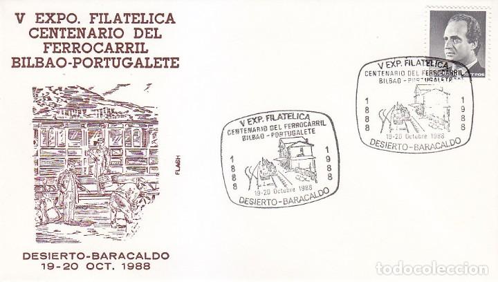 Selos: TRENES FERROCARRIL BILBAO-PORTUGALETE CENTENARIO, DESIERTO-BARACALDO (VIZCAYA) 1988. RARO MATASELLOS
