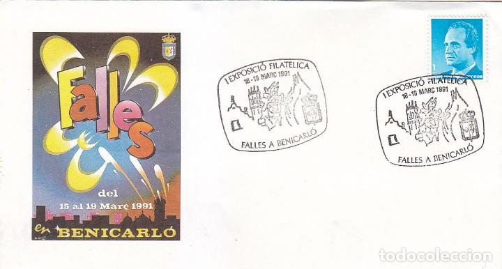 Timbres: LAS FALLAS FALLES I EXPOSICION, BENICARLO (CASTELLON) 1991. RARO MATASELLOS EN SOBRE ILUSTRADO.