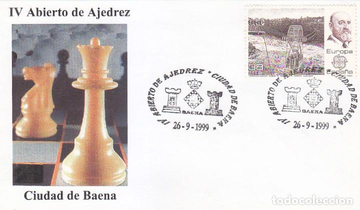 Sellos: AJEDREZ IV ABIERTO CIUDAD DE BAENA (CORDOBA) 1999. MATASELLOS EN RARO SOBRE ILUSTRADO.