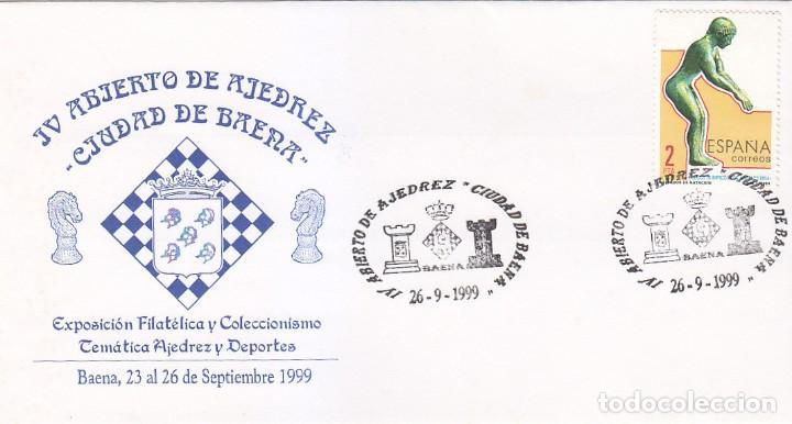 Sellos: AJEDREZ IV ABIERTO CIUDAD DE BAENA (CORDOBA) 1999. RARO MATASELLOS EN SOBRE ILUSTRADO.