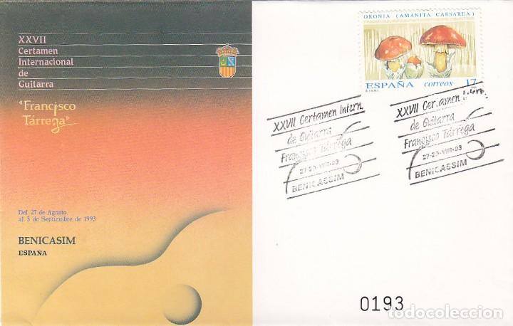 Sellos: MUSICA GUITARRA FRANCISCO TARREGA CERTAMEN BENICASSIM BENICASIM (CASTELLON) 1993 MATASELLOS EN SOBRE