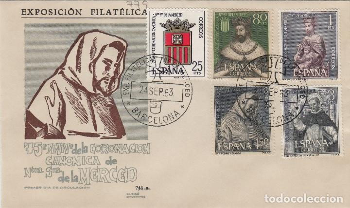 Sellos: 1963- LXXV ANIVERSARIO VIRGEN DE LA MERCED N&ordm; 1521/5 en SOBRE/SPD PRIMER DIA de DP CIRCULADO