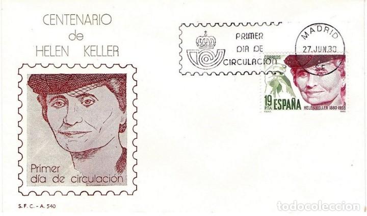 Sellos: [CF7534a] Espa&ntilde;a 1980, FDC Centenario de Helen Keller (NS) - Foto 1