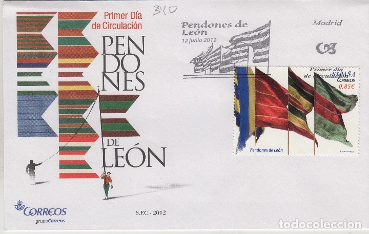 Sellos: LEON 2012- PENDONES DE LEON PRIMER DIA en SOBRE - Foto 1