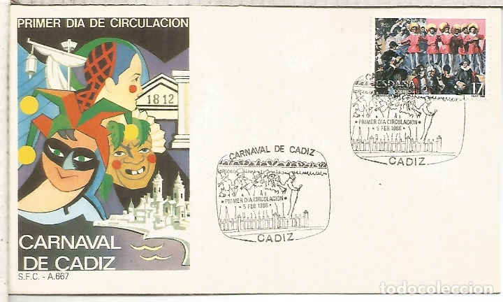 Sellos: ESPA&Ntilde;A SPD 1986 CARNAVAL DE CADIZ CARNIVAL - Foto 1