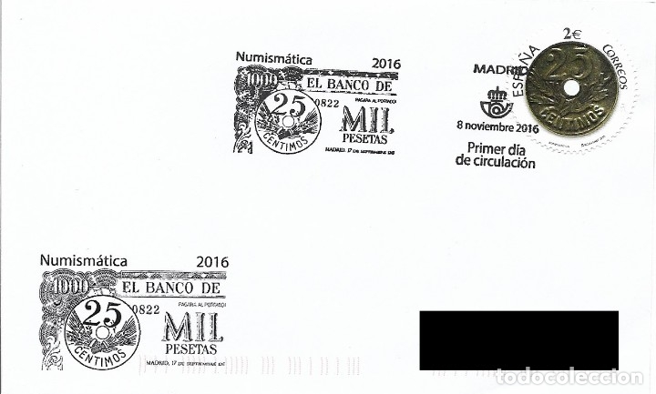 Sellos: ESPA&Ntilde;A. SOBRE PRIMER DIA. NUMISMATICA. 2016 - Foto 1